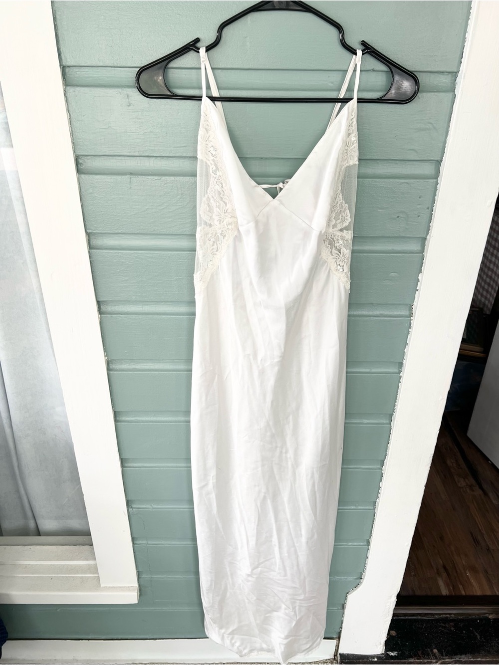 Victoria’s Secret white satin slip dress nightgown lingerie mesh sheer large